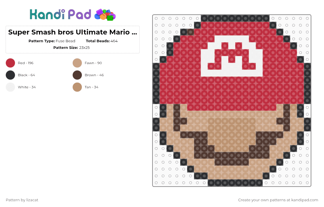 Super Smash bros Ultimate Mario Icon - Fuse Bead Pattern by lizacat on Kandi Pad - red,beige