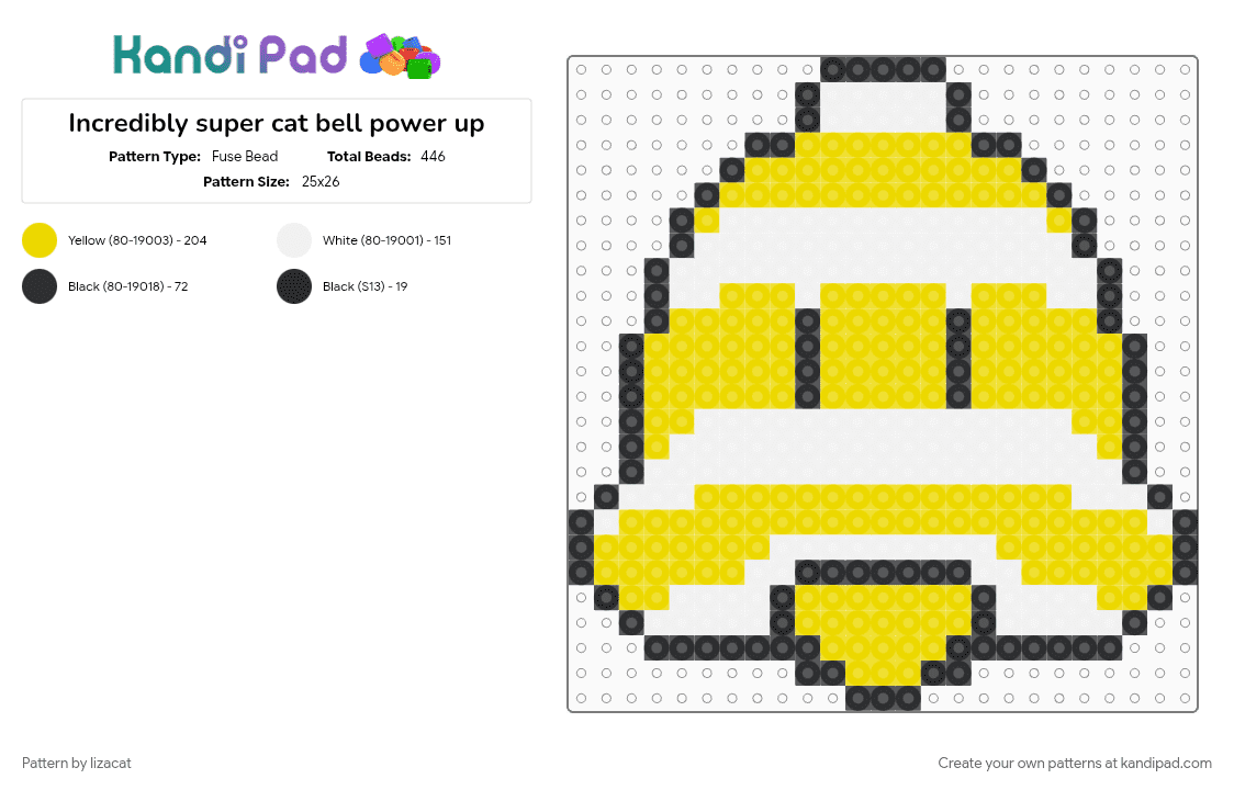 Incredibly super cat bell power up - Fuse Bead Pattern by lizacat on Kandi Pad - white, yellow