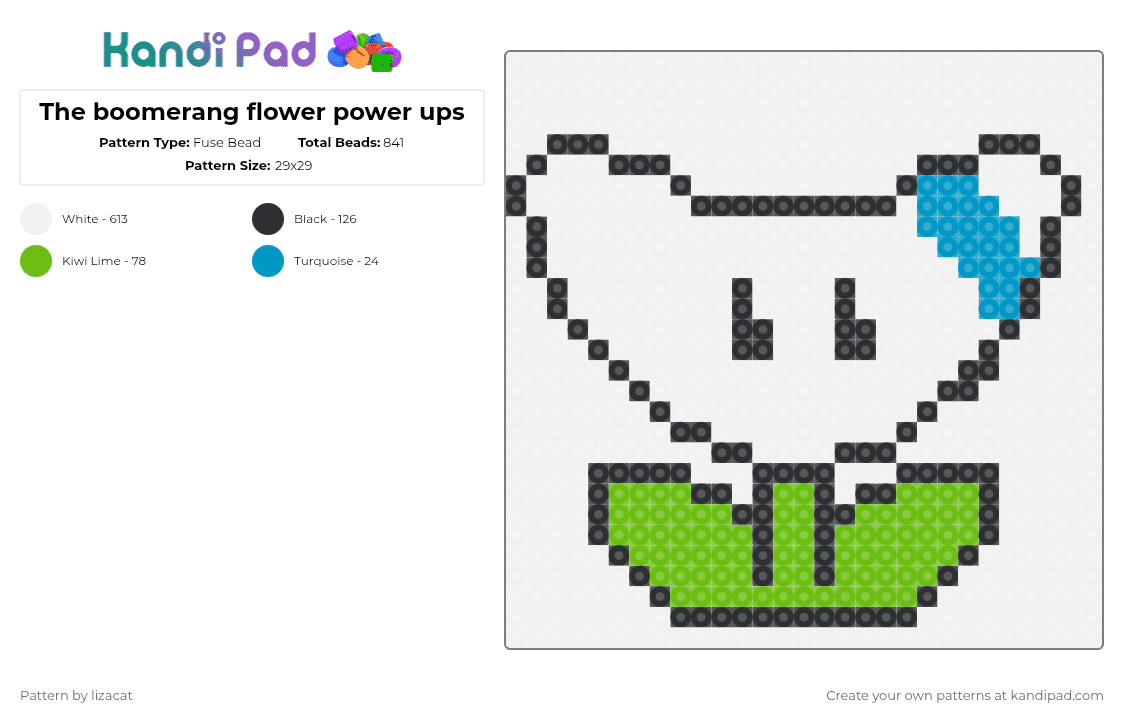The boomerang flower power ups - Fuse Bead Pattern by lizacat on Kandi Pad - white,green