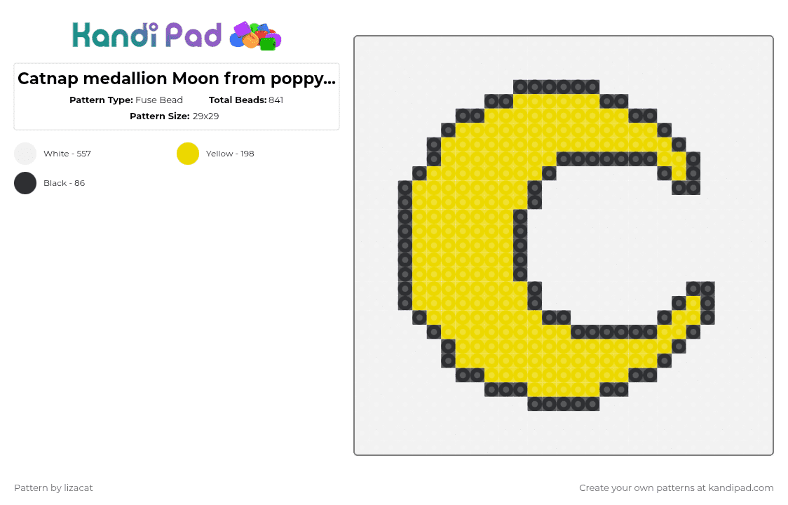 Catnap medallion Moon from poppy playtime chapter 3 - Fuse Bead Pattern by lizacat on Kandi Pad - white,yellow