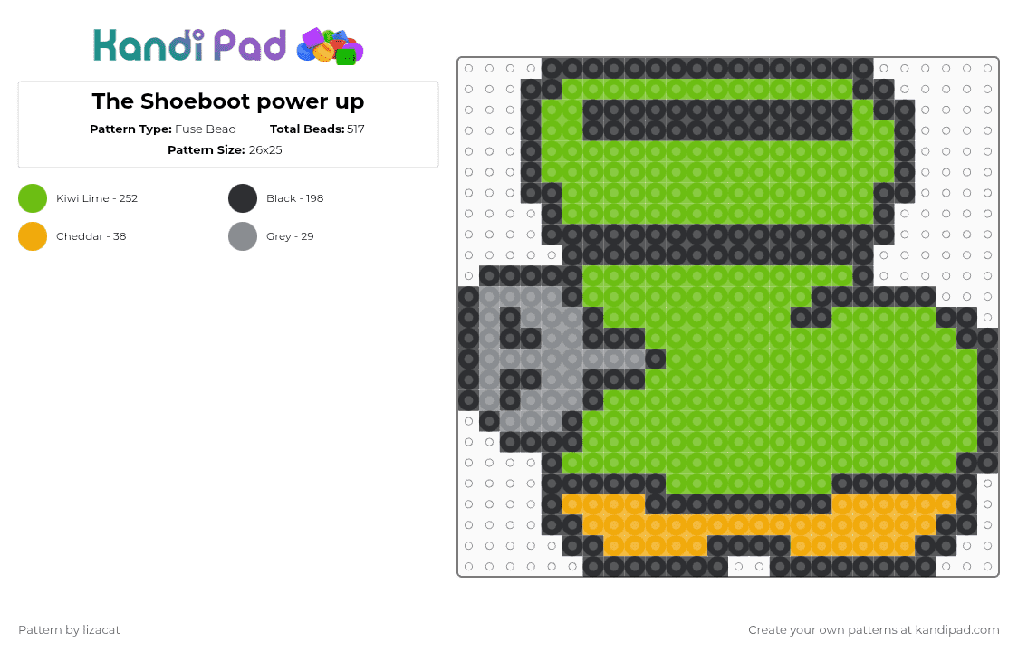The Shoeboot power up - Fuse Bead Pattern by lizacat on Kandi Pad - green
