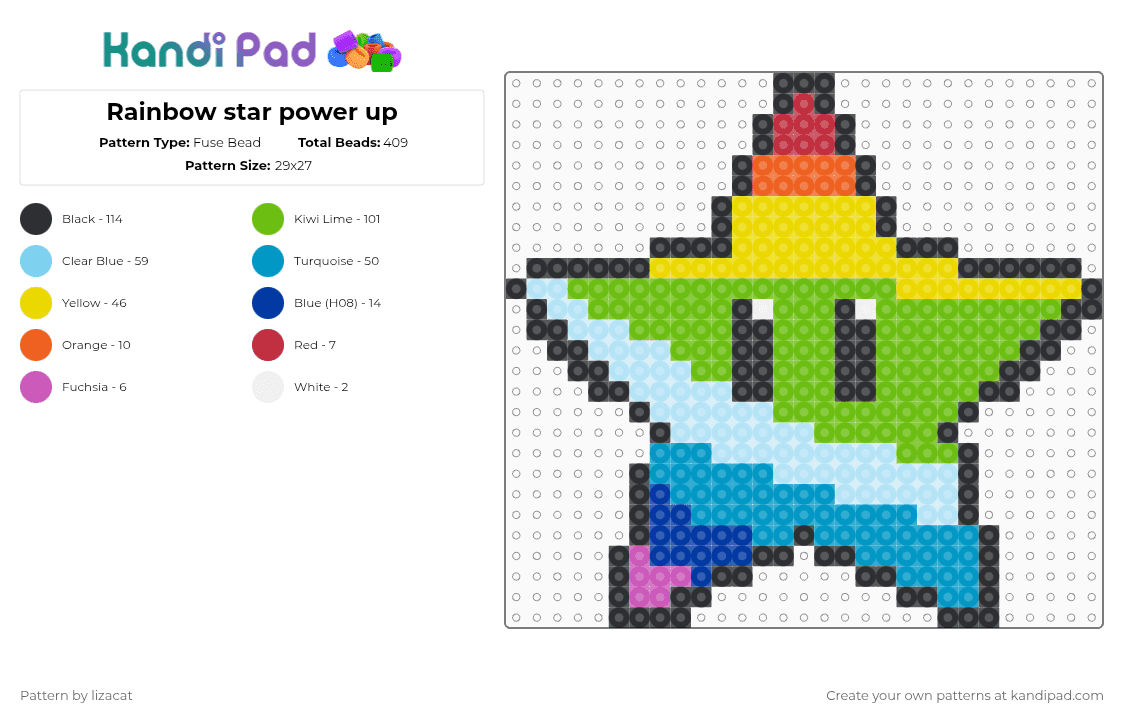 Rainbow star power up - Fuse Bead Pattern by lizacat on Kandi Pad - yellow,light blue,green