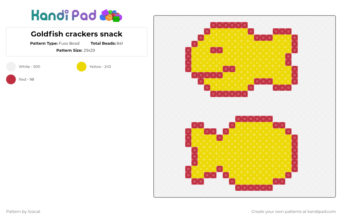 Goldfish crackers snack - Fuse Bead Pattern by lizacat on Kandi Pad - white,red,yellow