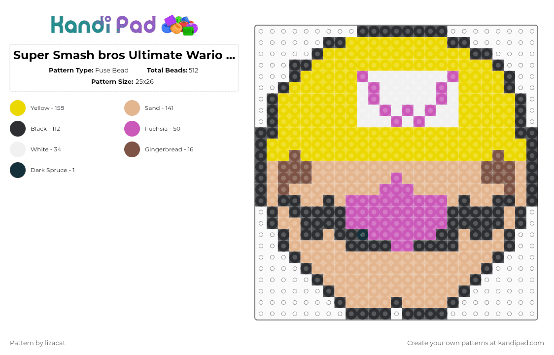 Super Smash bros Ultimate Wario Icons - Fuse Bead Pattern by lizacat on Kandi Pad - yellow,beige