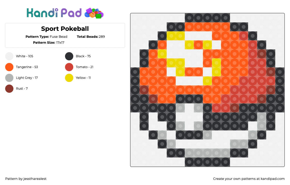 Sport Pokeball - Fuse Bead Pattern by jesstharealest on Kandi Pad - sport ball,pokeball,pokemon,gaming,orange