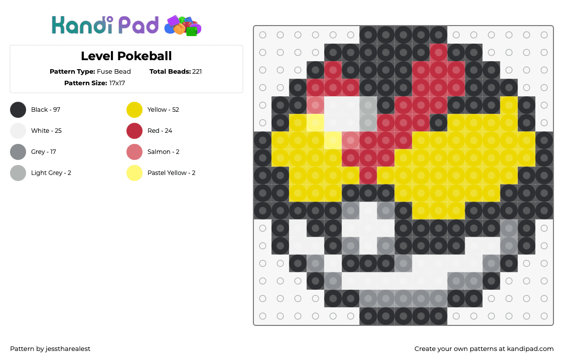 Level Pokeball - Fuse Bead Pattern by jesstharealest on Kandi Pad - level ball,pokeball,pokemon,gaming,yellow,red,black