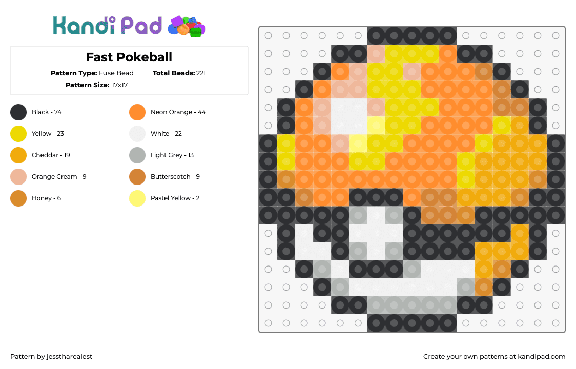 Fast Pokeball - Fuse Bead Pattern by jesstharealest on Kandi Pad - fast ball,pokeball,pokemon,gaming,yellow,orange