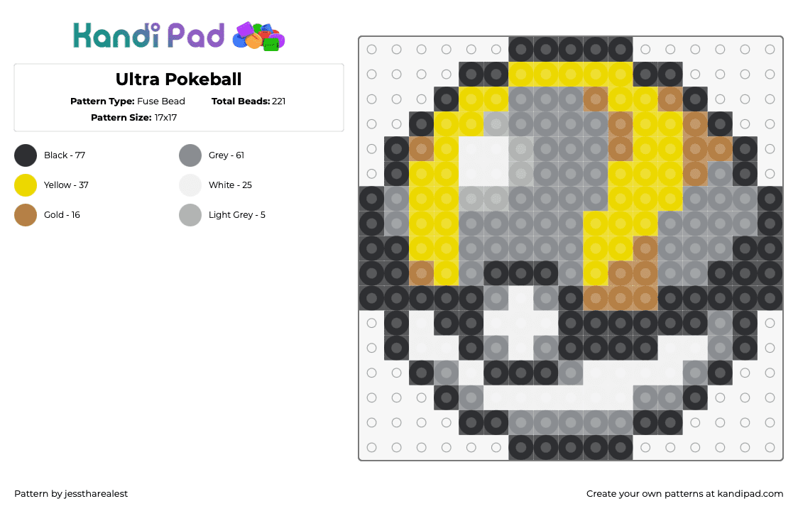 Ultra Pokeball - Fuse Bead Pattern by jesstharealest on Kandi Pad - ultra ball,pokeball,pokemon,gaming,gray,yellow