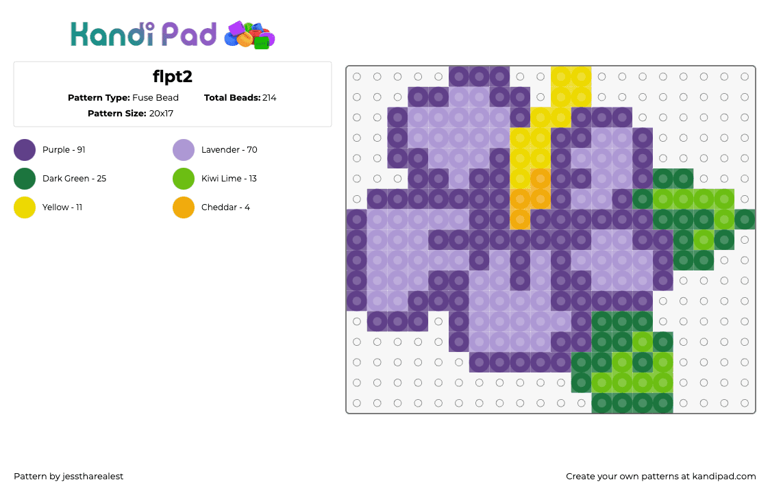 flpt2 - Fuse Bead Pattern by jesstharealest on Kandi Pad - hibiscus,flower,hawaii,nature,bloom,purple,green,yellow