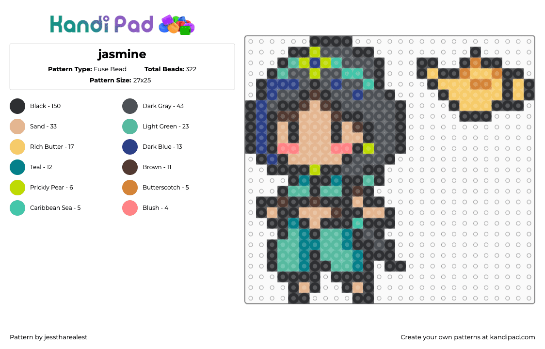 jasmine - Fuse Bead Pattern by jesstharealest on Kandi Pad - black,beige,teal,gray,colorful