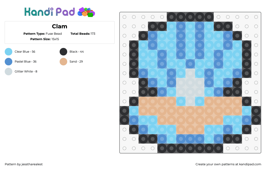 Clam - Fuse Bead Pattern by jesstharealest on Kandi Pad - clam,pearl,shell,crustacean,underwater,light blue,tan