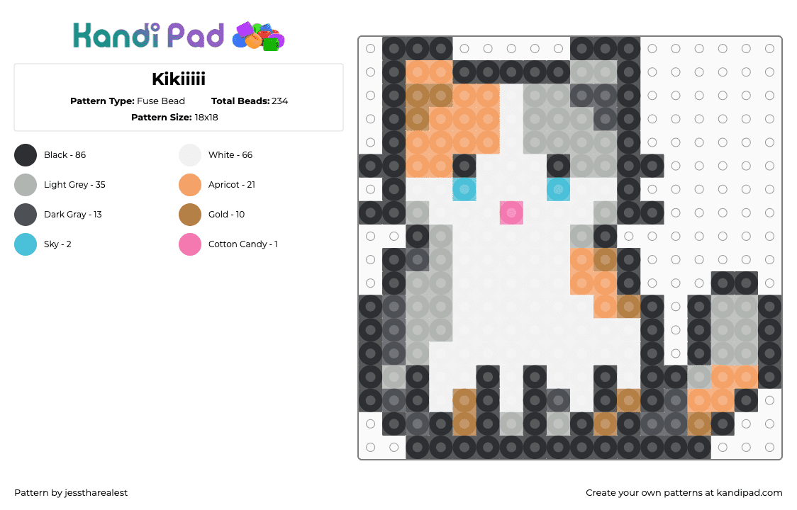 Kikiiiii - Fuse Bead Pattern by jesstharealest on Kandi Pad - white,orange,beige,gray