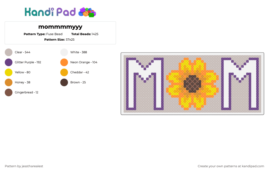 mommmmyyy - Fuse Bead Pattern by jesstharealest on Kandi Pad - orange,purple,beige