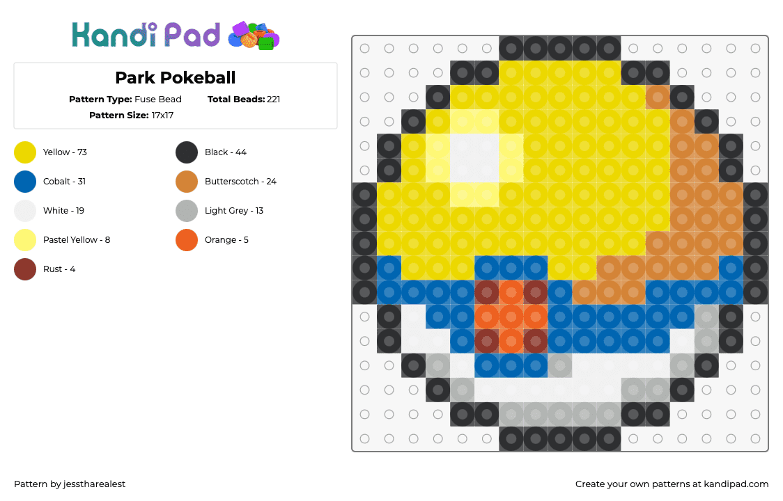 Park Pokeball - Fuse Bead Pattern by jesstharealest on Kandi Pad - park ball,pokeball,pokemon,gaming,yellow,blue