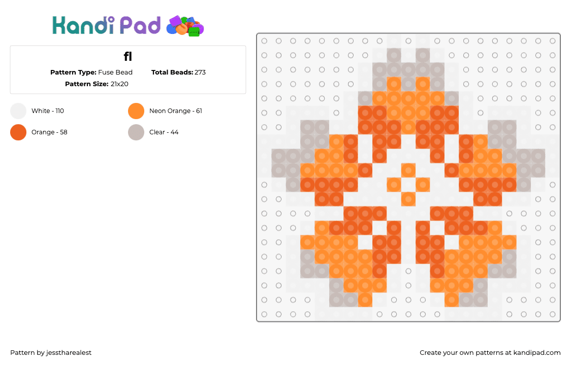 fl - Fuse Bead Pattern by jesstharealest on Kandi Pad - hibiscus,flower,hawaii,nature,bloom,orange,white,gray