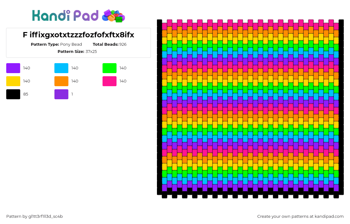 F iffixgxotxtzzzfozfofxftx8ifx - Pony Bead Pattern by gl1tt3rf1ll3d_sc4b on Kandi Pad - neon,rainbow,bright,panel,pink,green