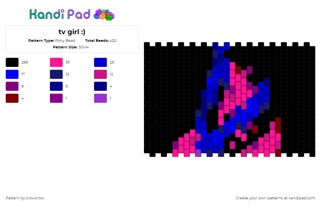 tv girl :) - Pony Bead Pattern by crowcrow on Kandi Pad - who really cares,tv girl,album,band,music,cuff,black,pink,blue