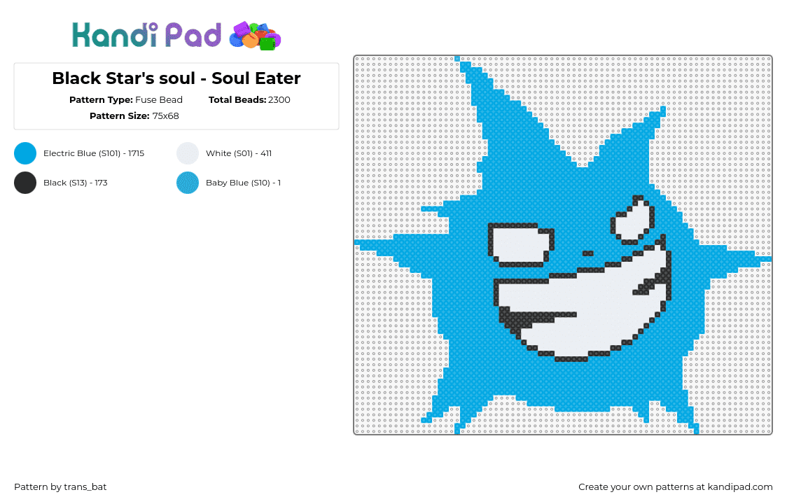 Black Star\'s soul - Soul Eater - Fuse Bead Pattern by trans_bat on Kandi Pad - black star,soul eater,manga,light blue,blue,white