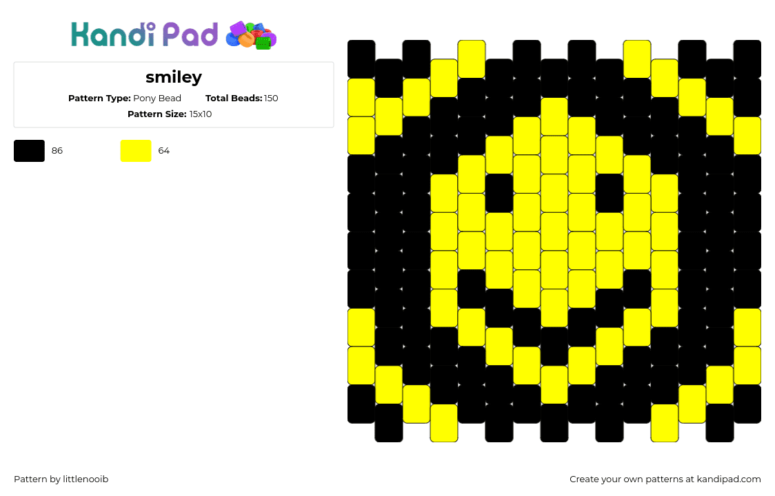 smiley - Pony Bead Pattern by littlenooib on Kandi Pad - smiley,face,panel,yellow,black