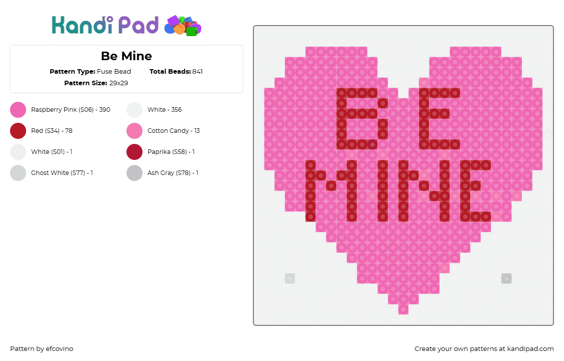 Be Mine - Fuse Bead Pattern by efcovino on Kandi Pad - be mine,valentine,text,heart,love,pink,red