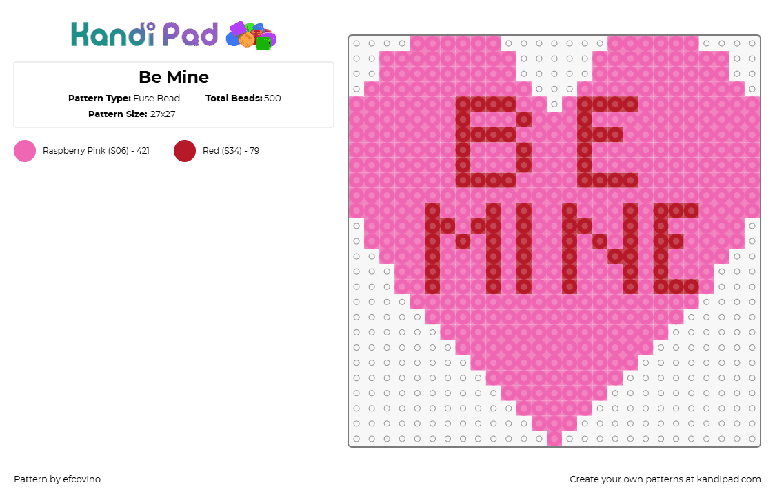 Be Mine - Fuse Bead Pattern by efcovino on Kandi Pad - be mine,valentine,love,text,affection,heart,love,pink,red