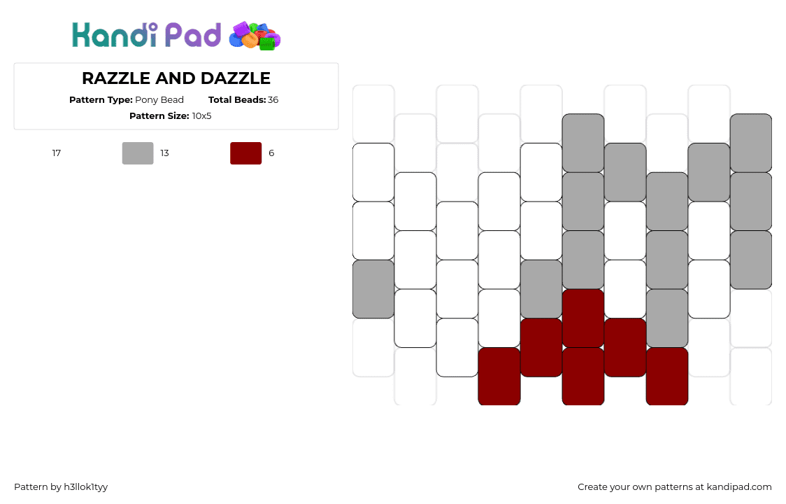 RAZZLE AND DAZZLE - Pony Bead Pattern by h3llok1tyy on Kandi Pad - razzle,dazzle,dandys world,characters,video game,simple,white,gray,red