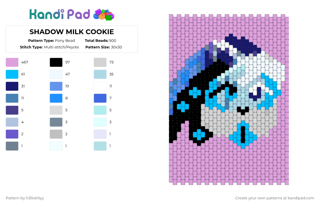 SHADOW MILK COOKIE - Pony Bead Pattern by h3llok1tyy on Kandi Pad - pink,light blue,shadow milk cookie,cookierunkingdom,ponybeads