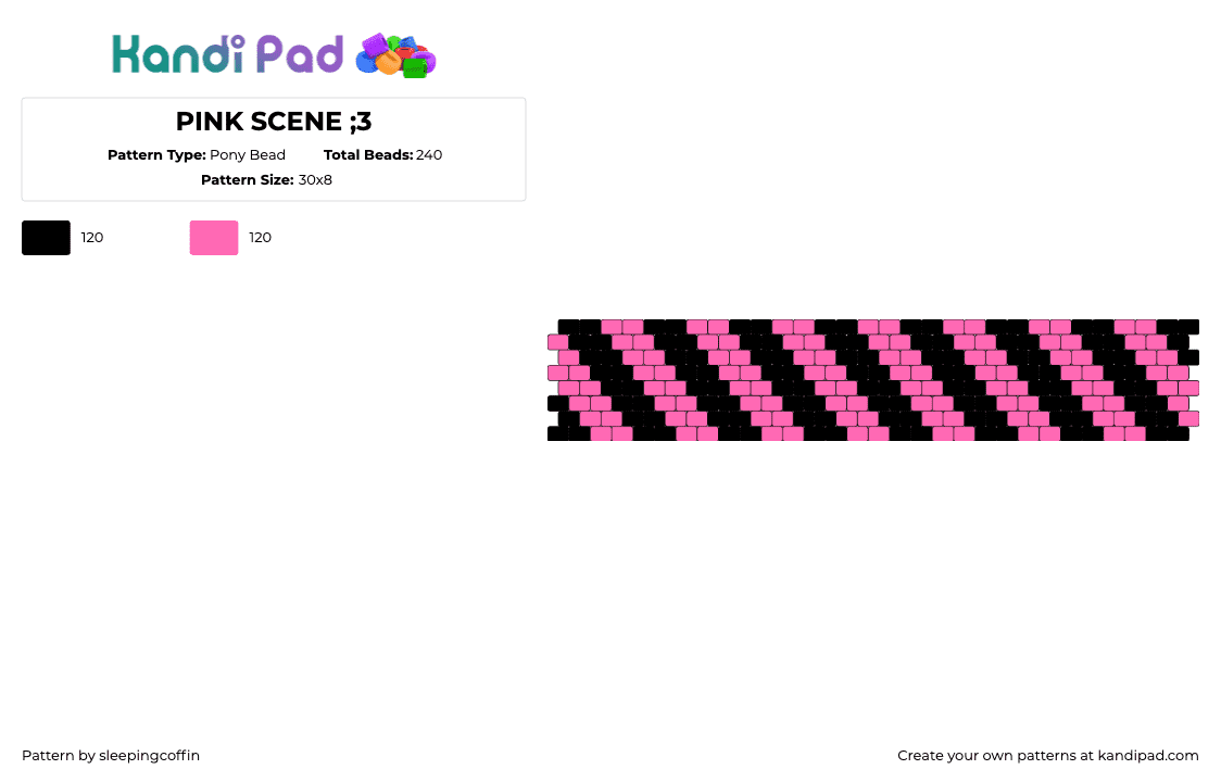 PINK SCENE ;3 - Pony Bead Pattern by sleepingcoffin on Kandi Pad - scene,diagonal,stripes,emo,cuff,pink,black