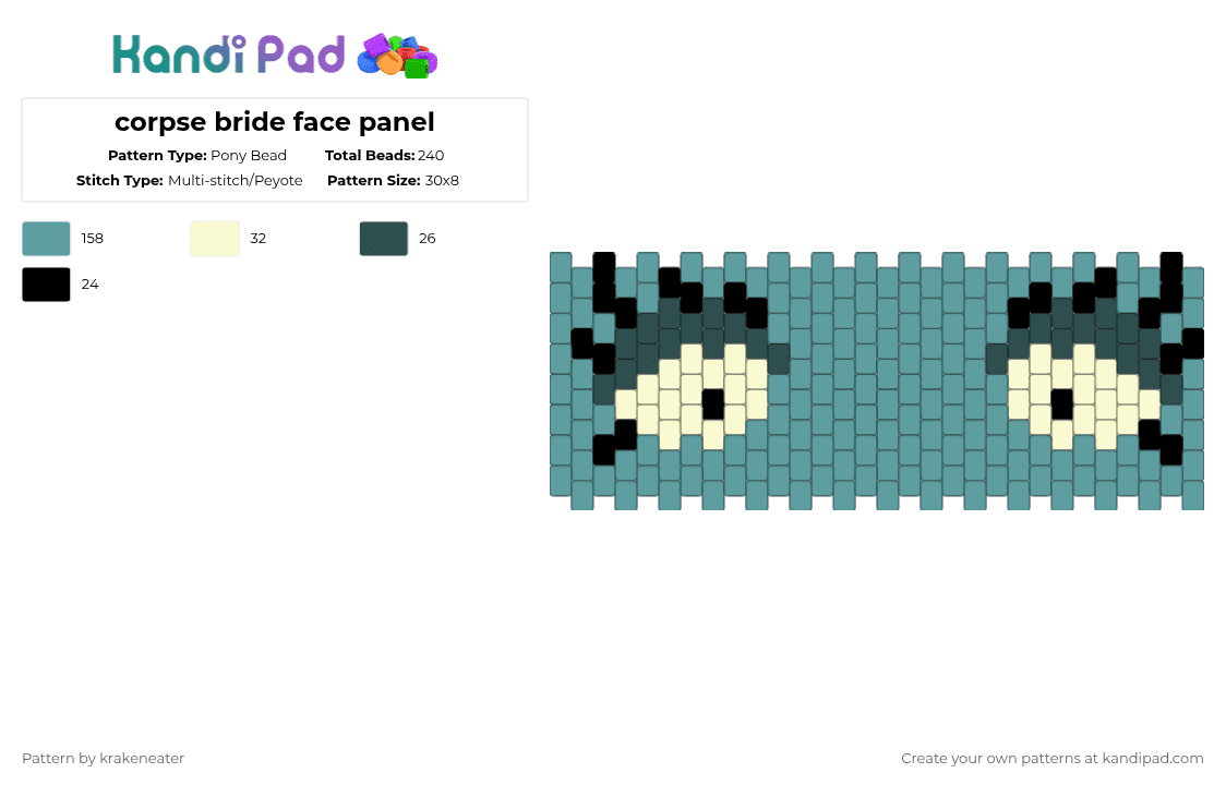corpse bride face panel - Pony Bead Pattern by krakeneater on Kandi Pad - corpse bride,eyes,teal
