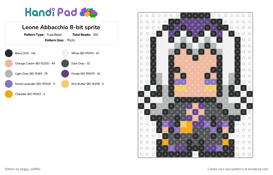 Leone Abbacchio 8-bit sprite - Fuse Bead Pattern by soggy_waffles on Kandi Pad - 8bit, abbacchio, beige, golden wind, gray, jjba, jojos bizarre adventure, leone abbacchio, purple