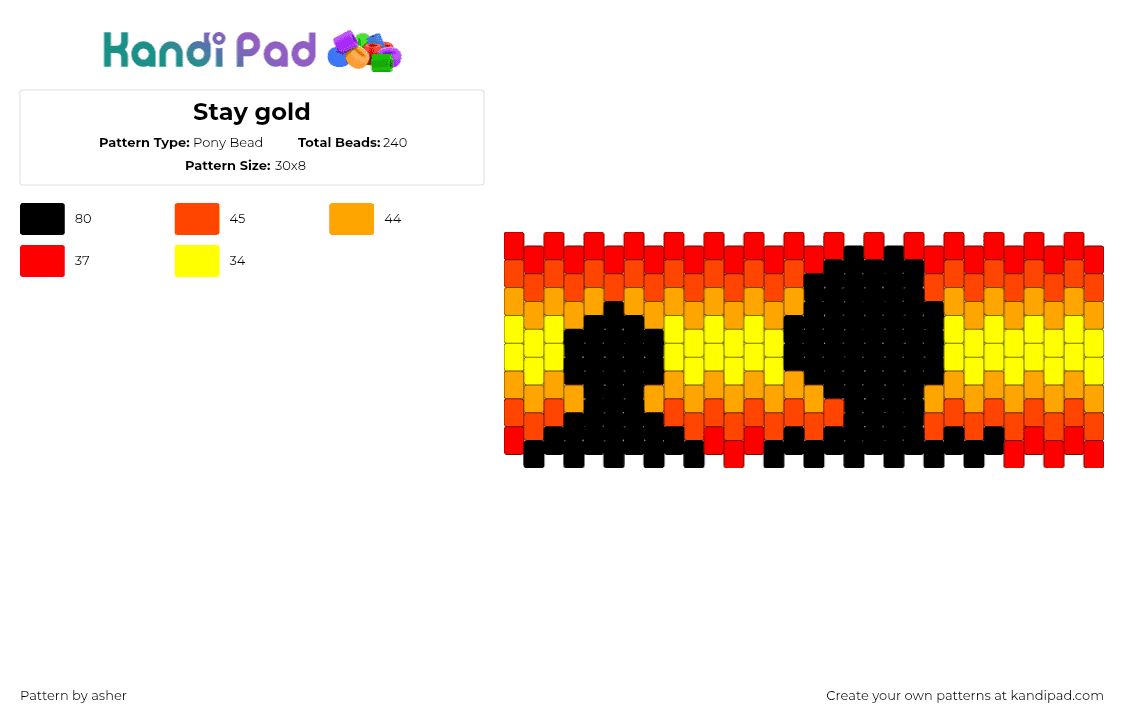 Stay gold - Pony Bead Pattern by vriskashotabusivepartner on Kandi Pad - outsiders,silhouette,movie,book,fiery,sunset,cuff,black,red,yellow