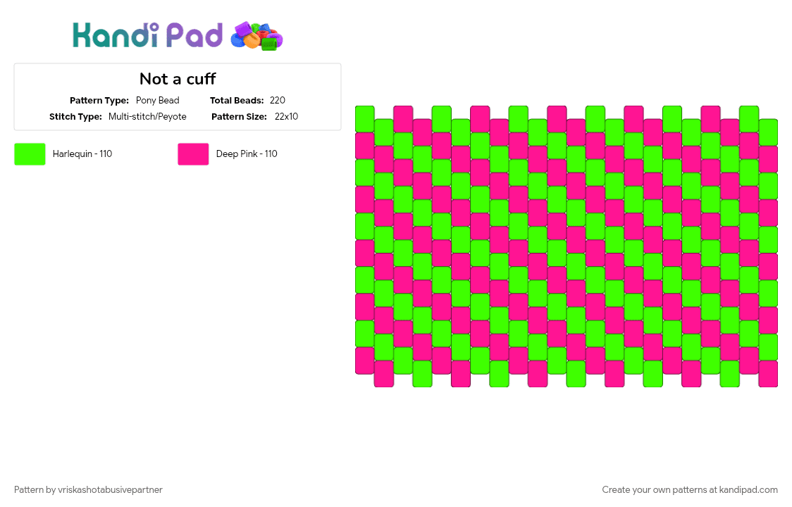Not a cuff - Pony Bead Pattern by vriskashotabusivepartner on Kandi Pad - 