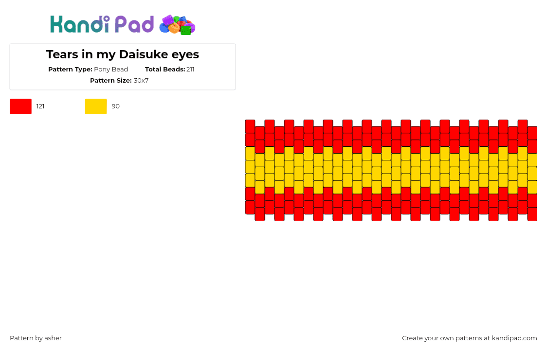 Tears in my Daisuke eyes - Pony Bead Pattern by asher on Kandi Pad - daisuke,mouthwashing,video game,horror,stripe,cuff,yellow,red