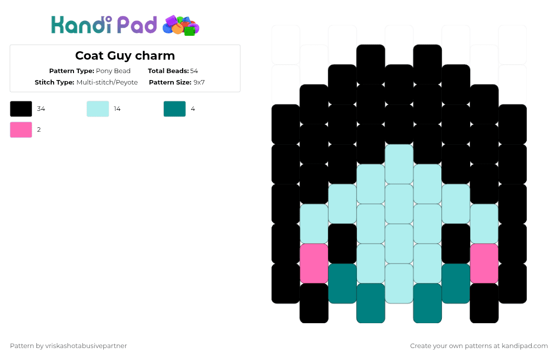 Coat Guy charm - Pony Bead Pattern by vriskashotabusivepartner on Kandi Pad - black,light blue,ninah,coatguy