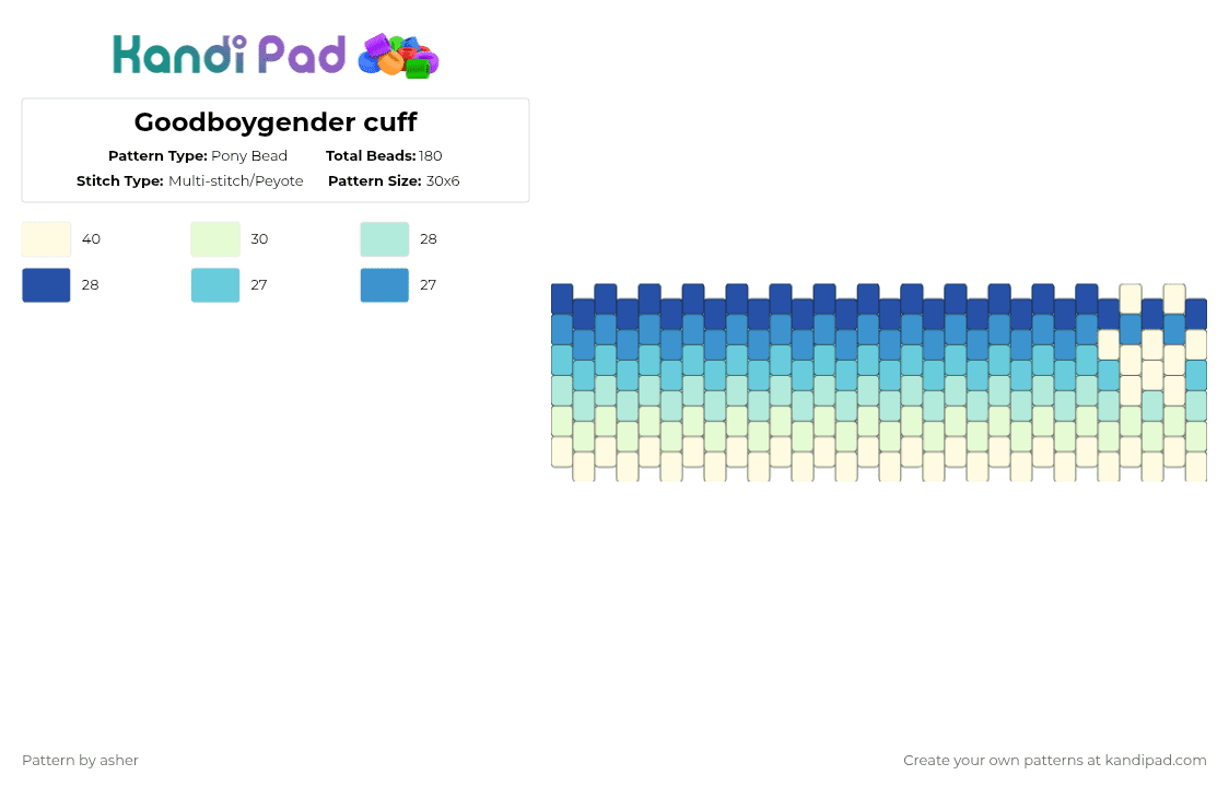 Goodboygender cuff - Pony Bead Pattern by vriskashotabusivepartner on Kandi Pad - light blue,gender,lgbtq,goodboy