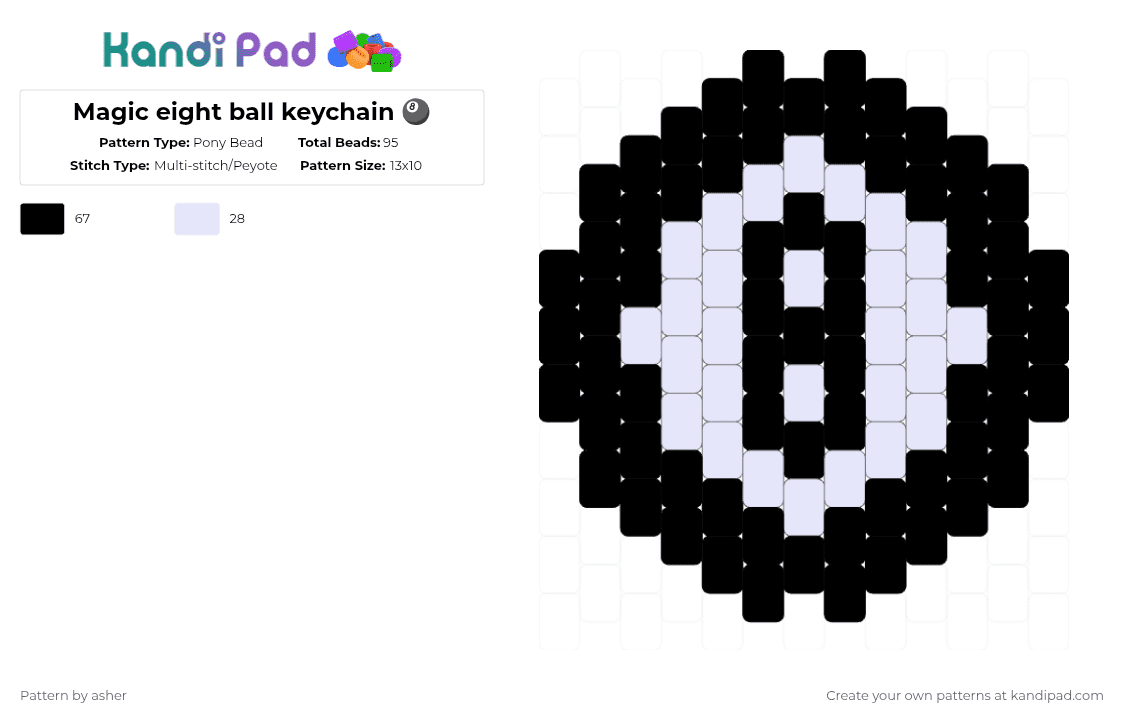 Magic eight ball keychain 🎱 - Pony Bead Pattern by vriskashotabusivepartner on Kandi Pad - black,white,magic eight ball,eight ball