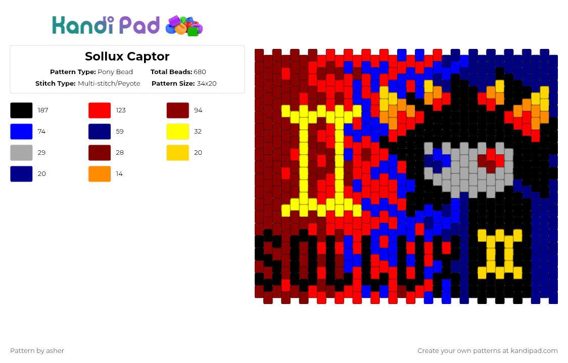 Sollux Captor - Pony Bead Pattern by vriskashotabusivepartner on Kandi Pad - purple,red,sollux,homestuck