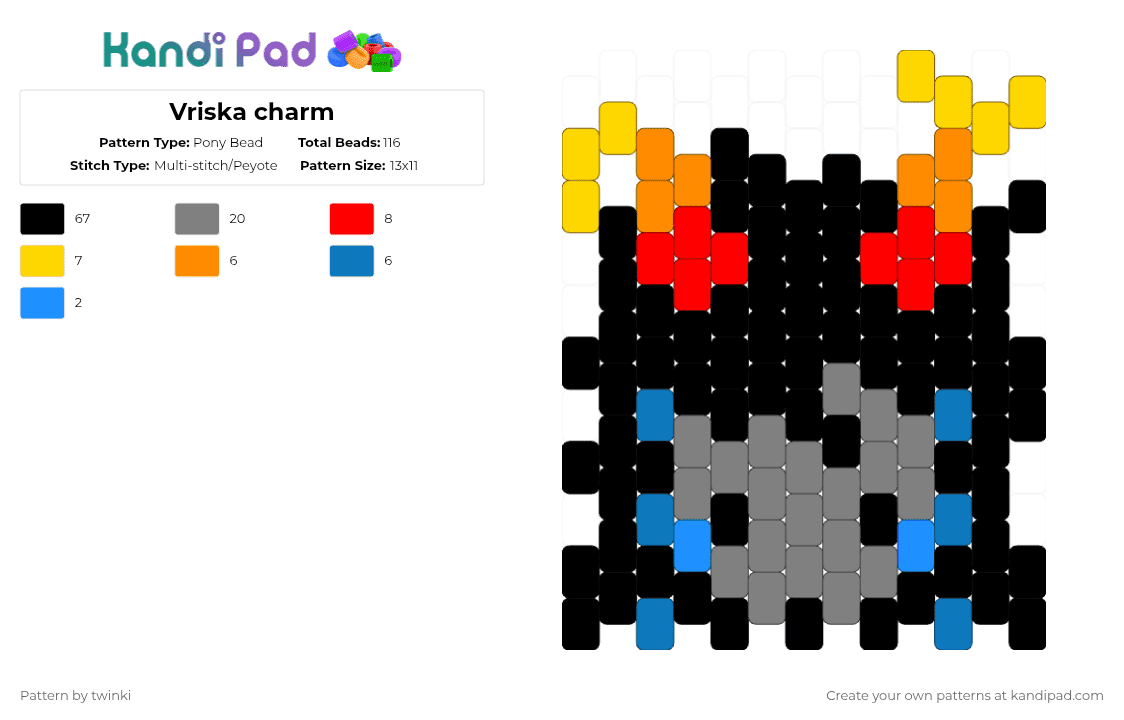 Vriska charm - Pony Bead Pattern by vriskashotabusivepartner on Kandi Pad - black,red,gray,homestuck,vriskaserket,vriska