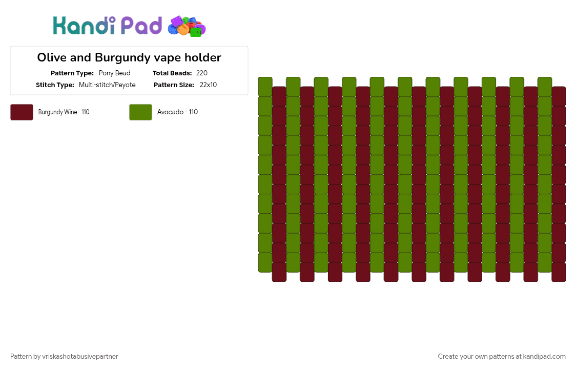 Olive and Burgundy vape holder - Pony Bead Pattern by vriskashotabusivepartner on Kandi Pad - 
