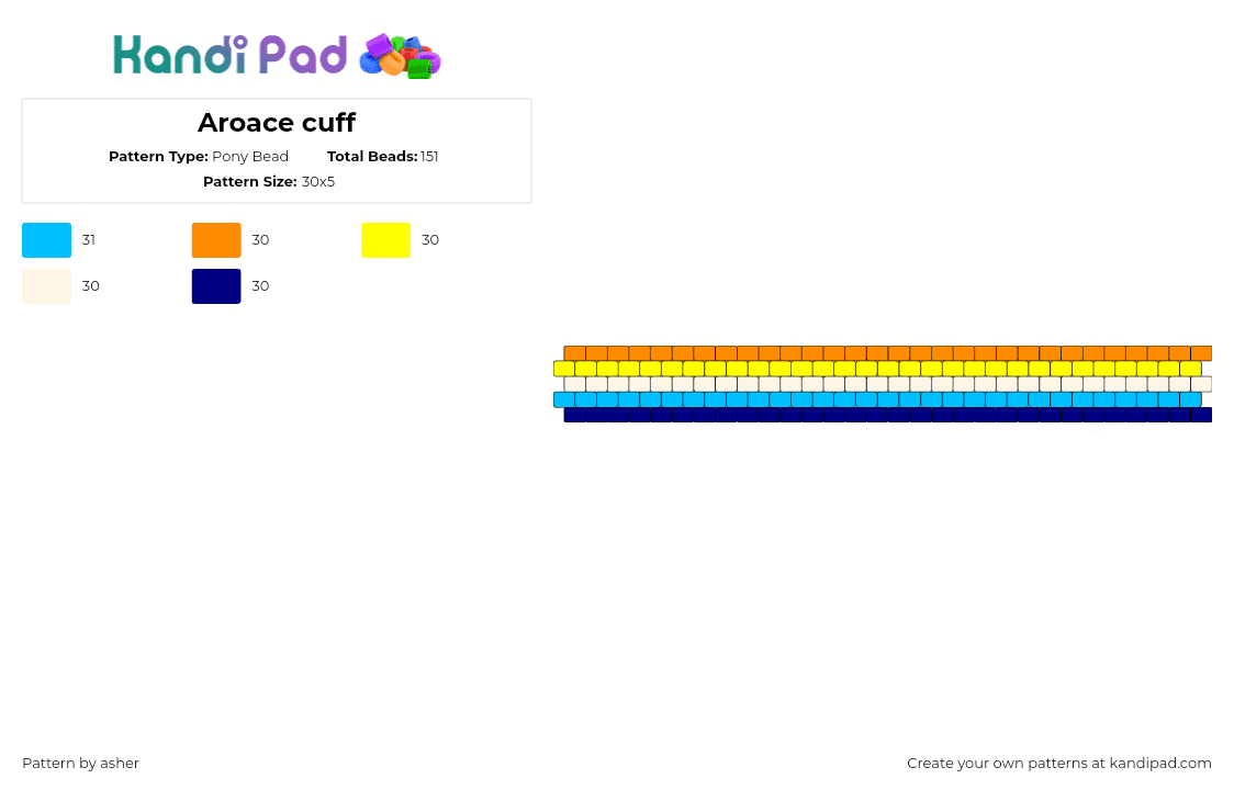 Aroace cuff - Pony Bead Pattern by asher on Kandi Pad - aroace,pride,bracelet,cuff,orange,blue