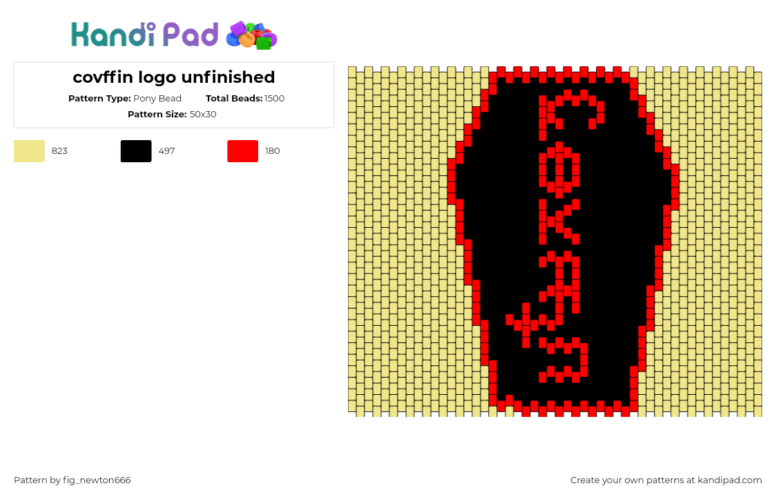 covffin logo unfinished - Pony Bead Pattern by fig_newton666 on Kandi Pad - covffin,coffin,dj,music,logo,black,red