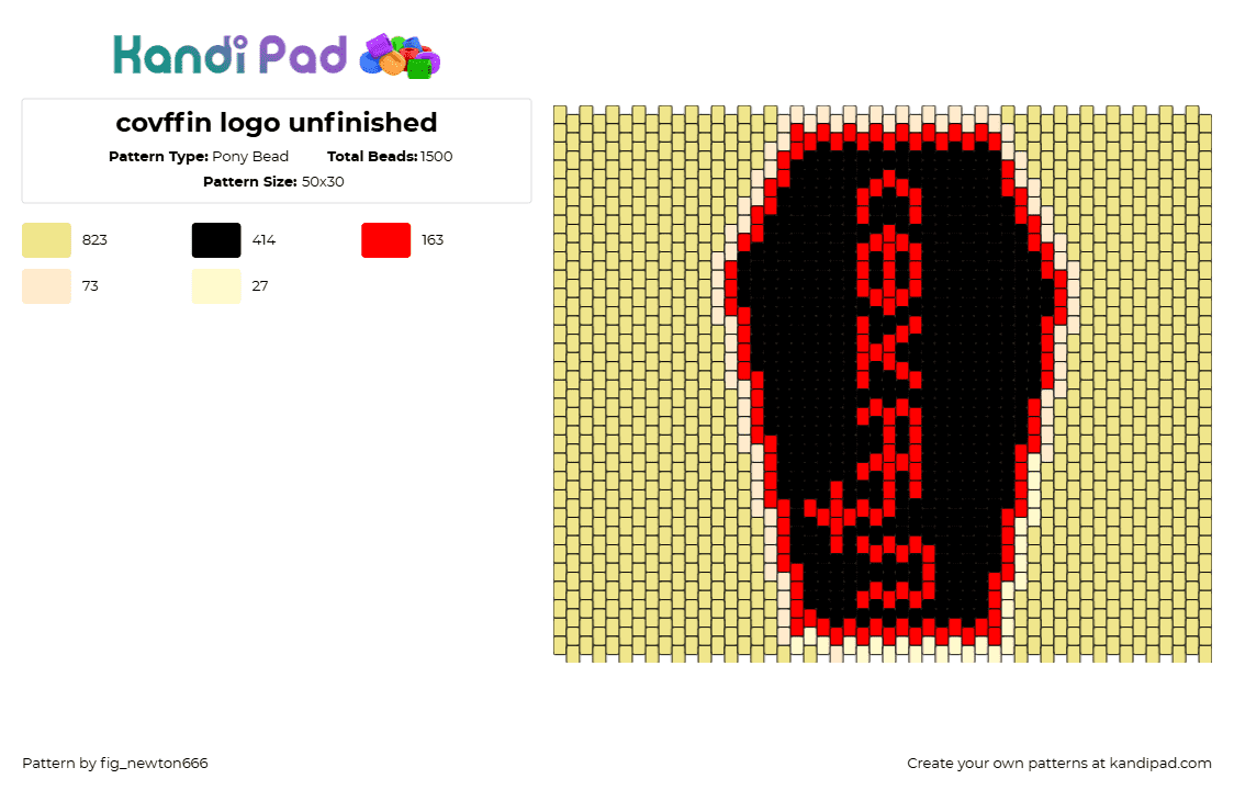 covffin logo unfinished - Pony Bead Pattern by fig_newton666 on Kandi Pad - covffin,coffin,dj,music,logo,black,red