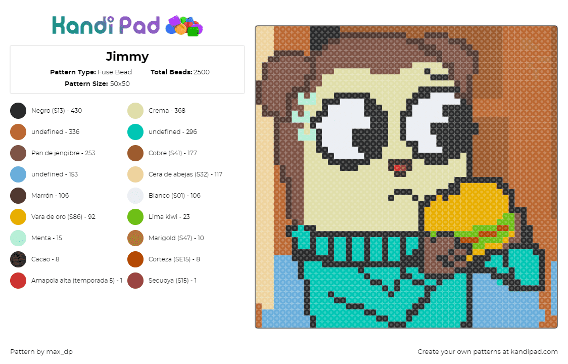 Jimmy - Fuse Bead Pattern by max_dp on Kandi Pad - jimmy,mdp,max design pro,character,animation,burger,youtube,beige,brown,teal