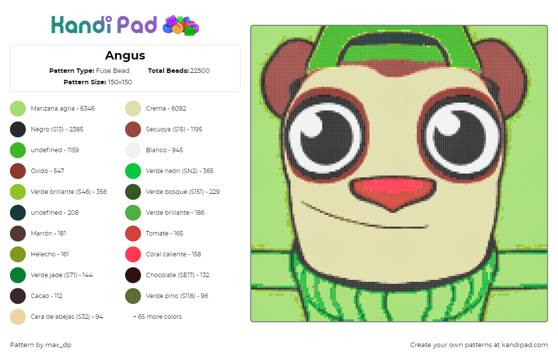 Angus - Fuse Bead Pattern by max_dp on Kandi Pad - angus,mdp,max design pro,character,animation,youtube,beige,green