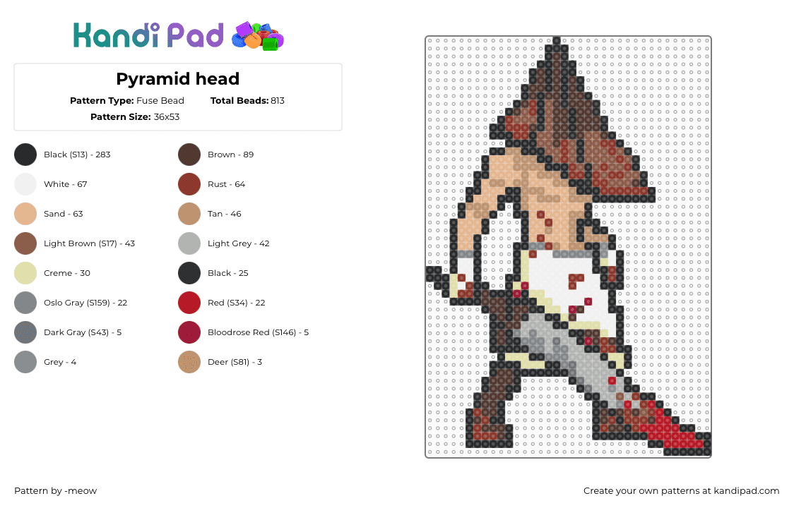 Pyramid head - Fuse Bead Pattern by -meow on Kandi Pad - pyramid head,silent hill,villain,character,sword,horror,video game,bloody,tan,brown