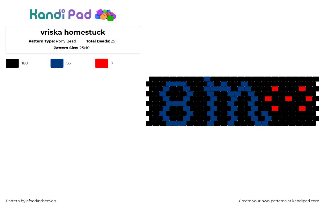 vriska homestuck - Pony Bead Pattern by afoodintheoven on Kandi Pad - vriska serket,homestuck,8m,animation,black,blue