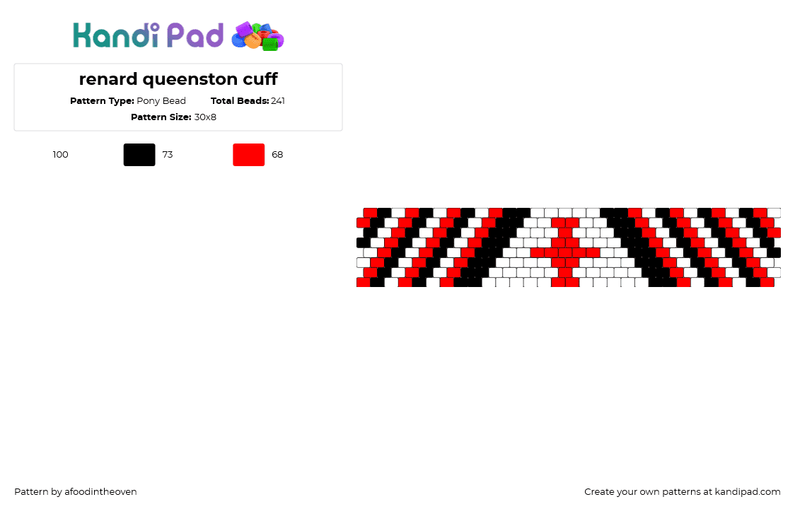 renard queenston cuff - Pony Bead Pattern by afoodintheoven on Kandi Pad - renard queenston,emma essex,music,furry,cuff,stripes,red,black,white