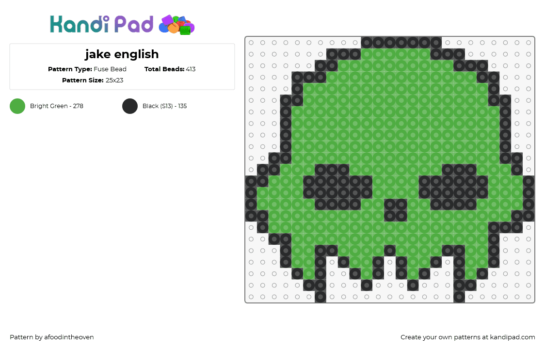 jake english - Fuse Bead Pattern by afoodintheoven on Kandi Pad - jake english,homestuck,ms paint adventures,skull,shirt,animation,green,black