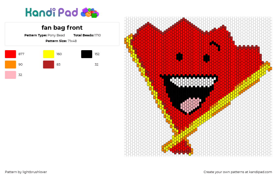 fan bag front - Pony Bead Pattern by lightbrushlover on Kandi Pad - fan,inanimate insanity,character,bag,panel,animation,tv show,happy,red,yellow