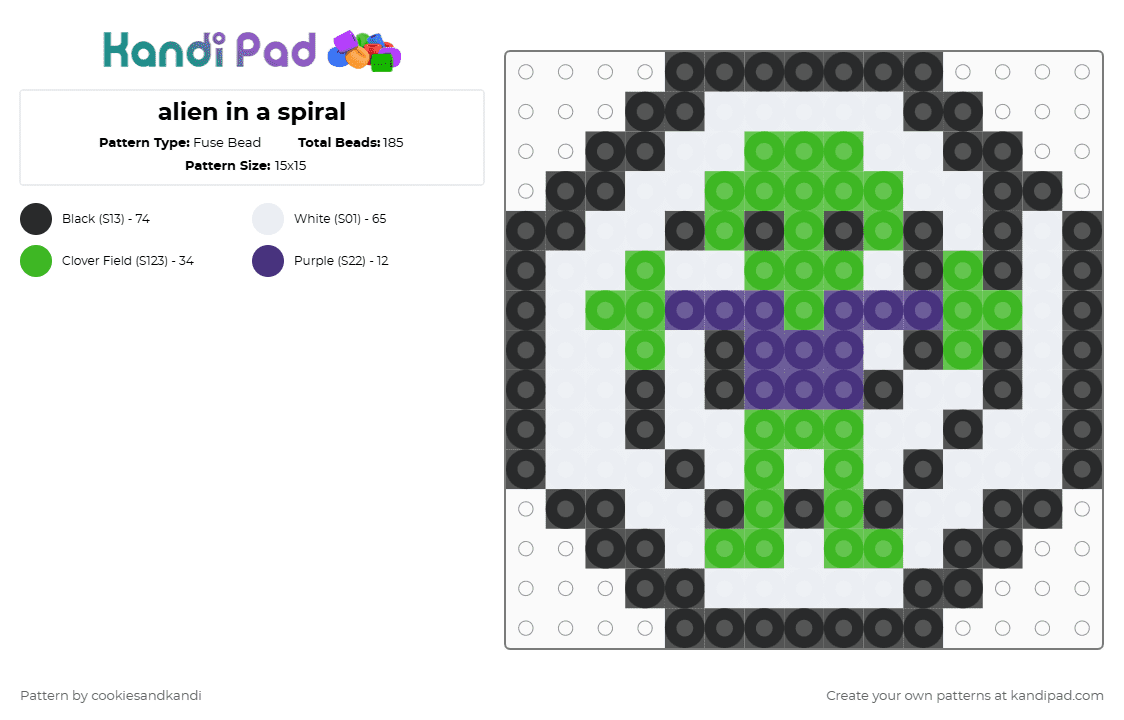 alien in a spiral - Fuse Bead Pattern by cookiesandkandi on Kandi Pad - white,green,purple